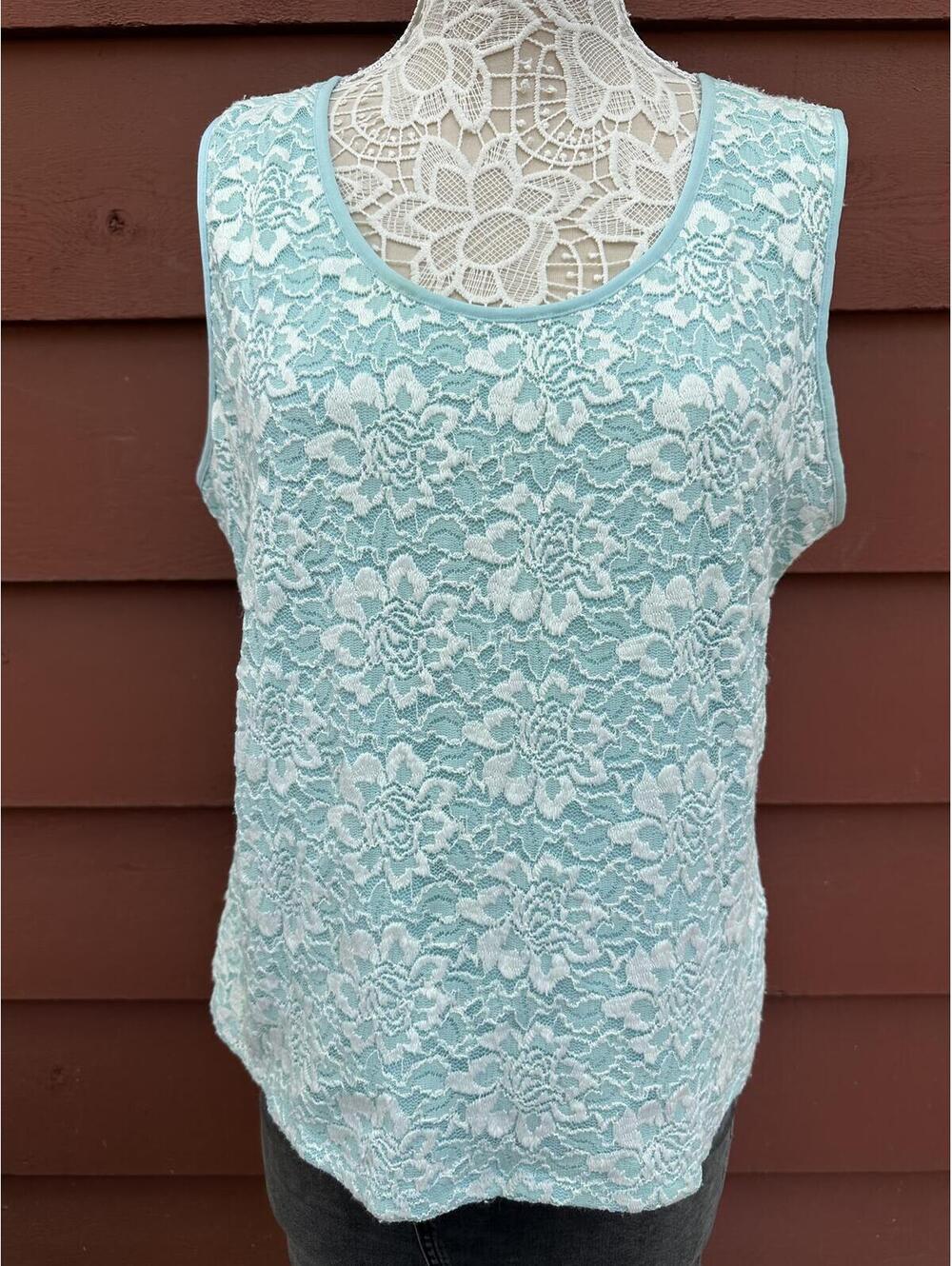 Dressbarn Light Blue Lace Overlay Tank‎ Top